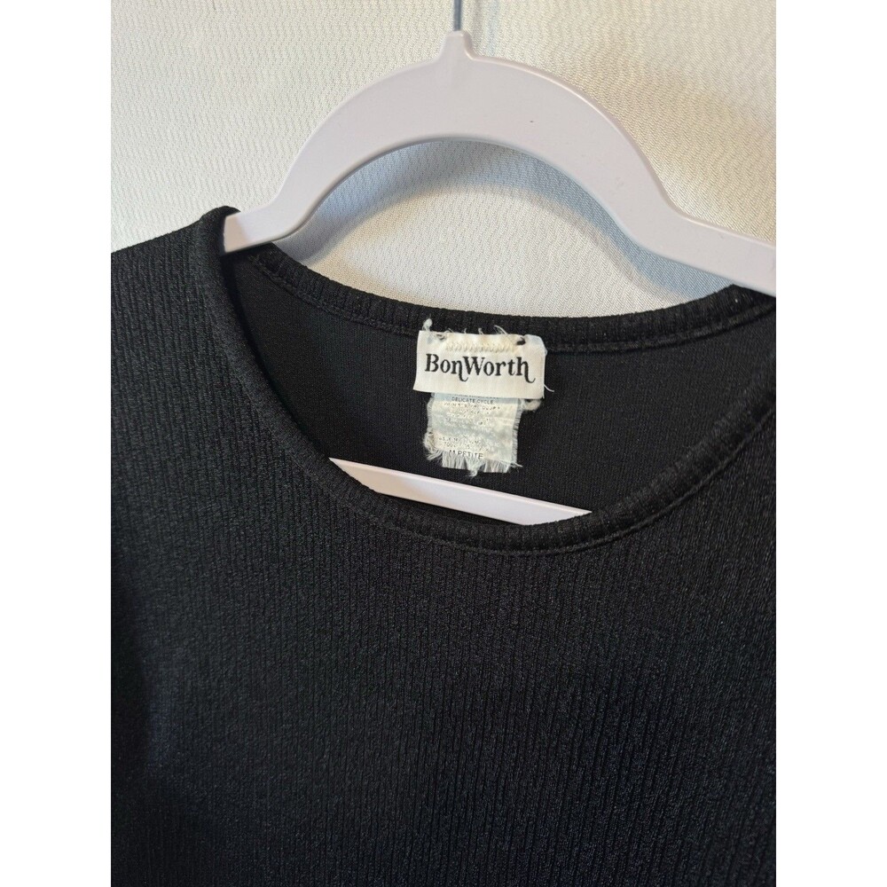 Vtg Bonworth Women's Black Short Sleeved Round Neck Size PL Polyester Top - Picture 2 of 7